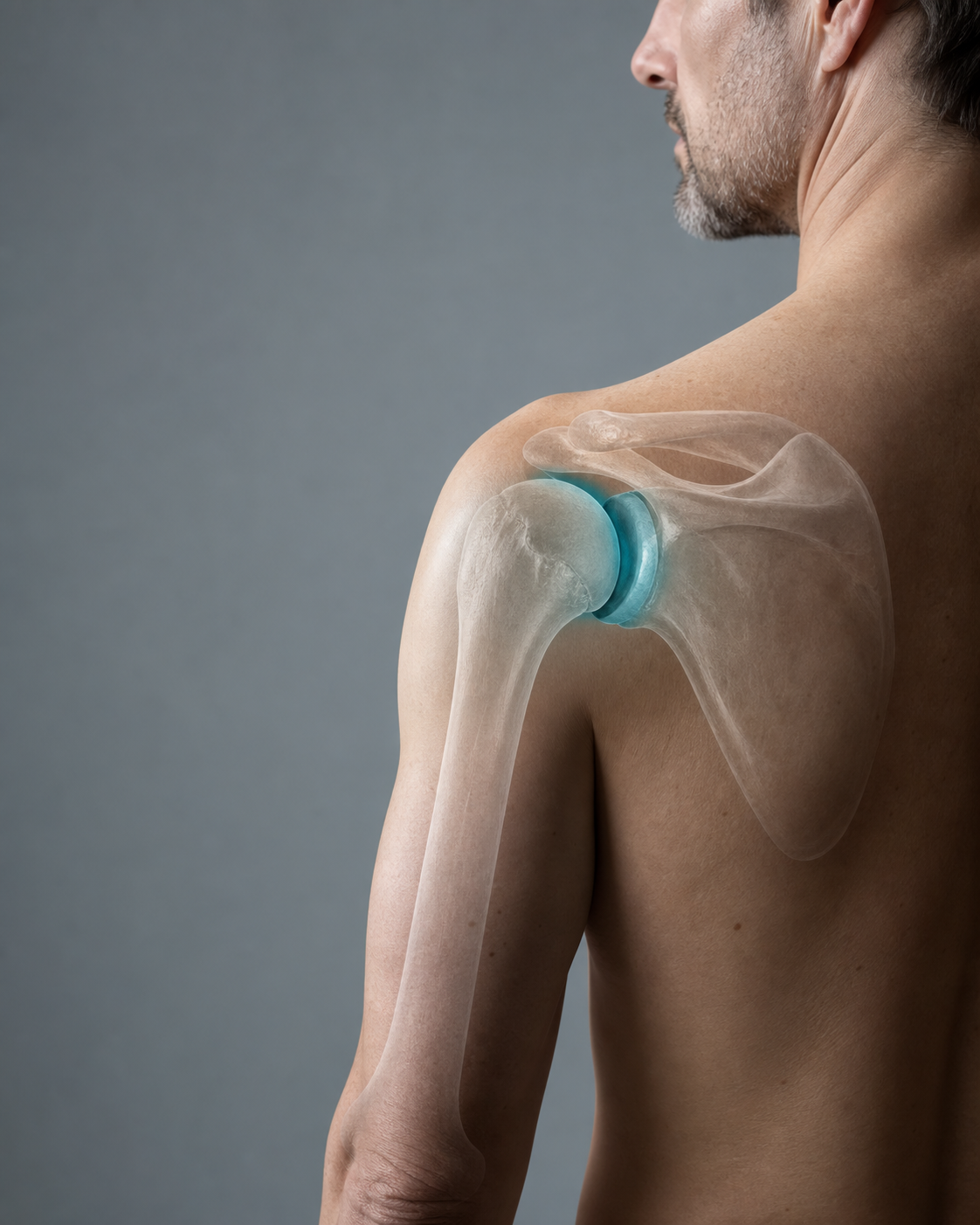 Hombro con una superposición anatómica que muestra la relación glenohumeral.